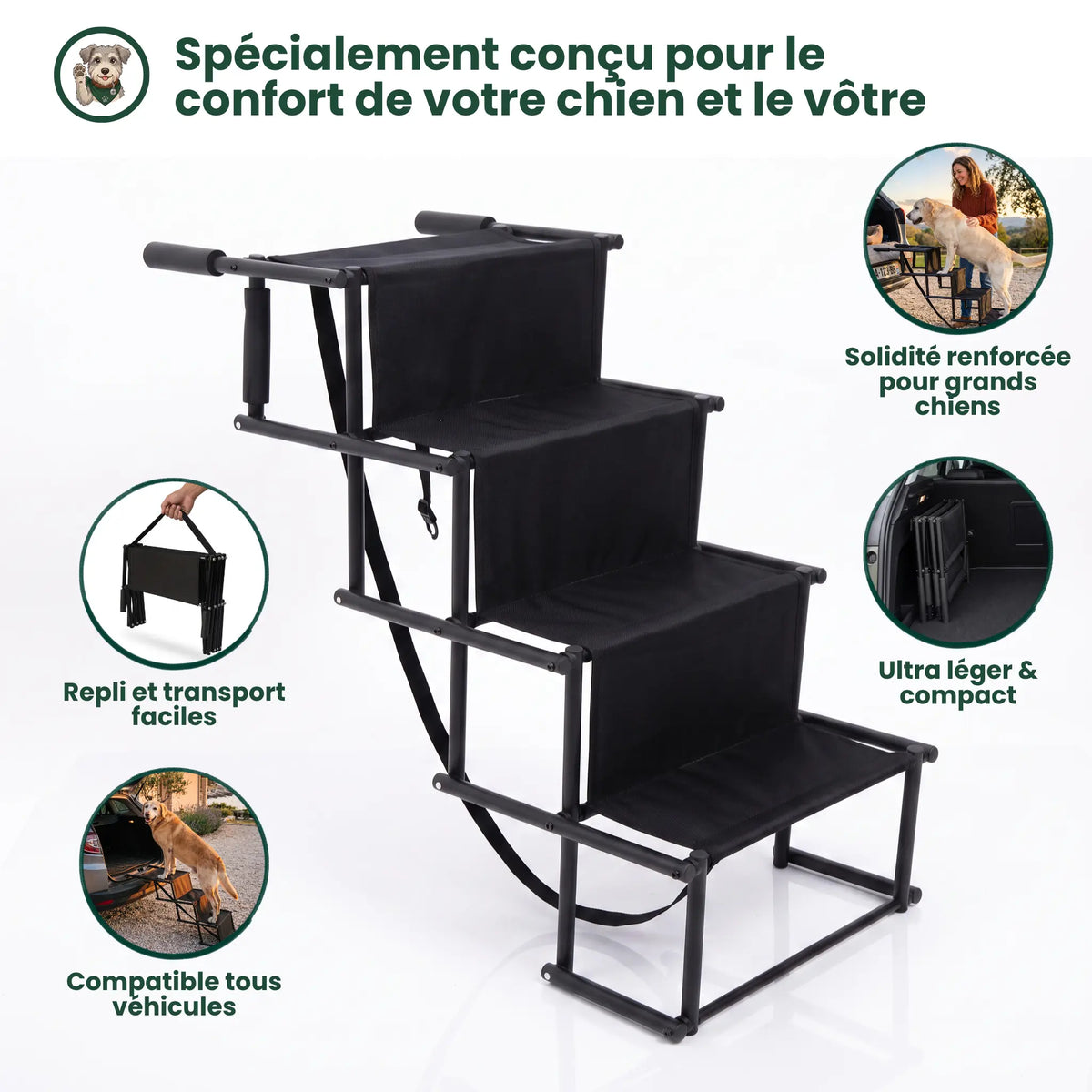 Escalier Pliable d'accès Voiture pour Chien