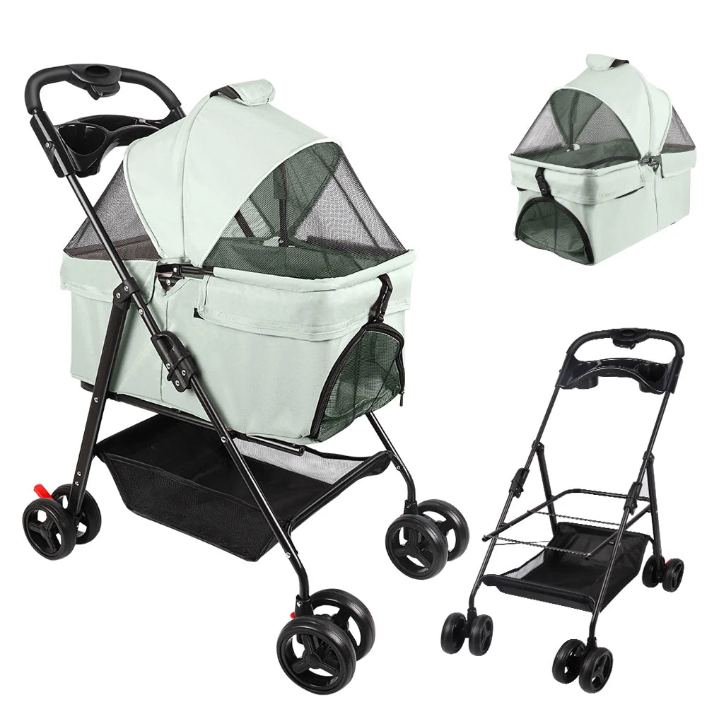 Poussette 3-en-1 Pliable pour Chien avec Panier Détachable - Pattoune Senior™