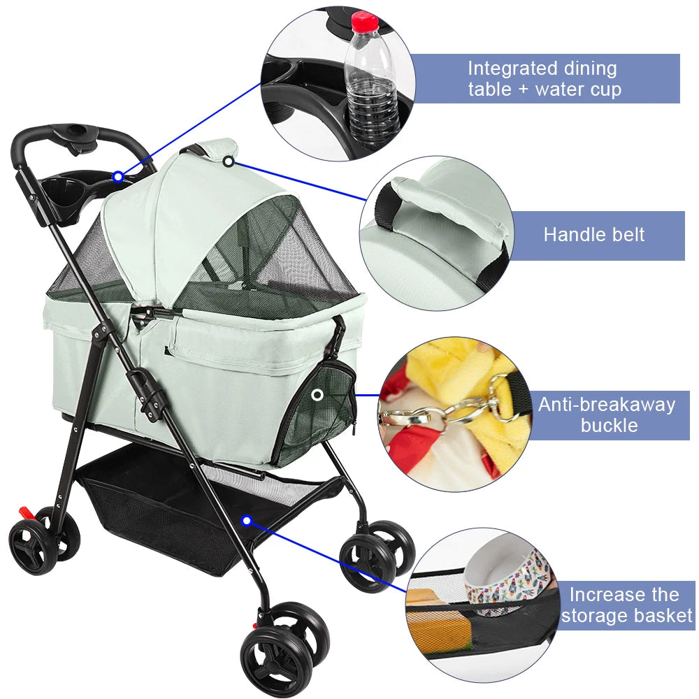Poussette 3-en-1 Pliable pour Chien avec Panier Détachable - Pattoune Senior™