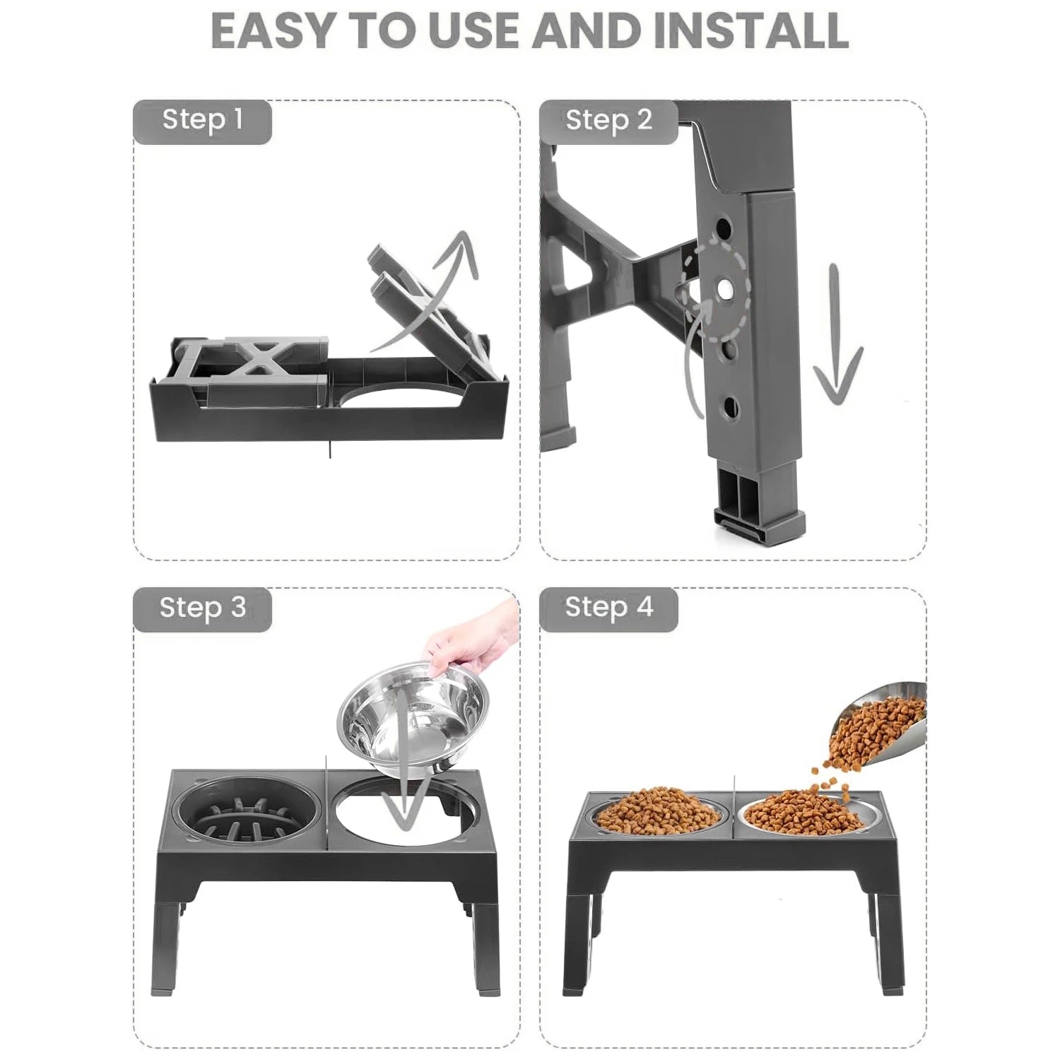 Gamelle Surélevée Réglable Orthopédique en Inox - Pattoune Senior™